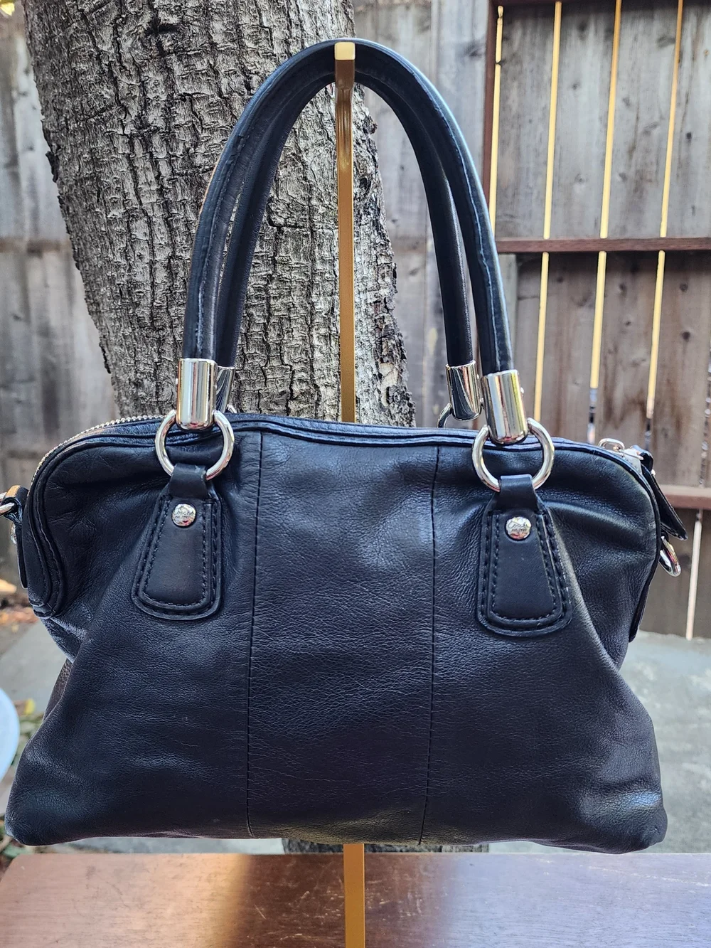 COACH Kristin Black Leather Satchel Handbag Y2K Archival Silver Clasp